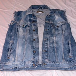 Acid wash denim vest